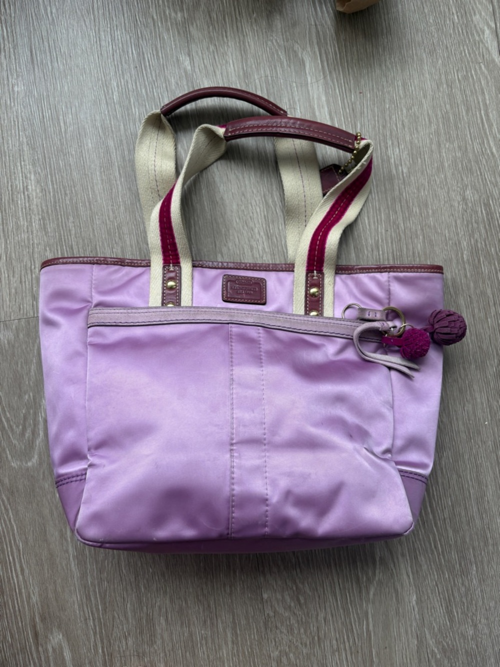 Coach Lavender Tote with Cream and Burgundy Accents